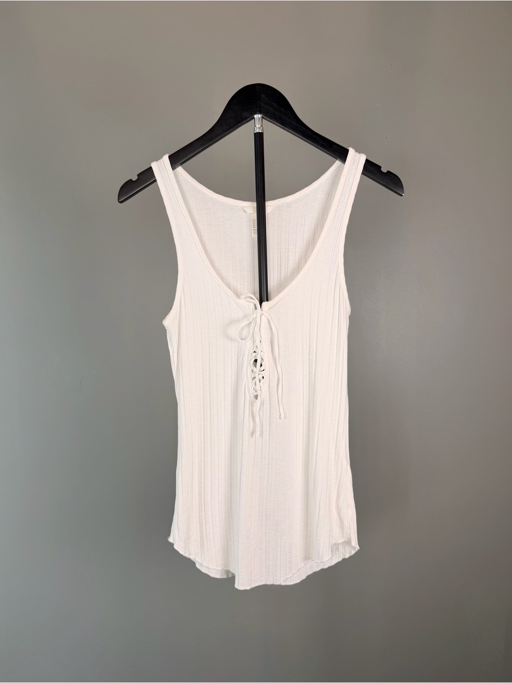 H&M White Ribbed Lace Up Tank Top Sleeveless Stretch Y2K Boho Cottagecore S